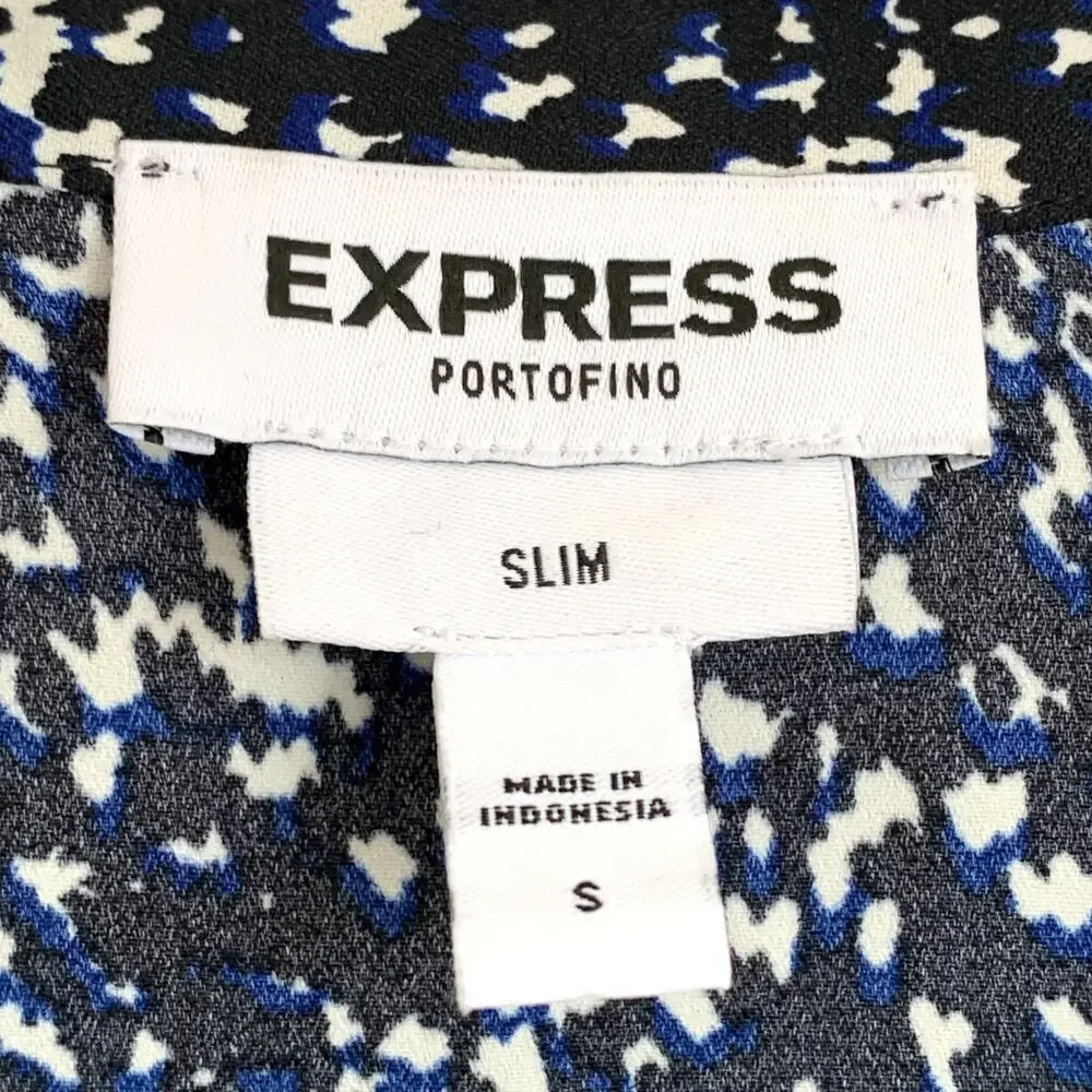 Express‎ Portofino Slim Fit Puff Sleeve Shirt in Black/Blue